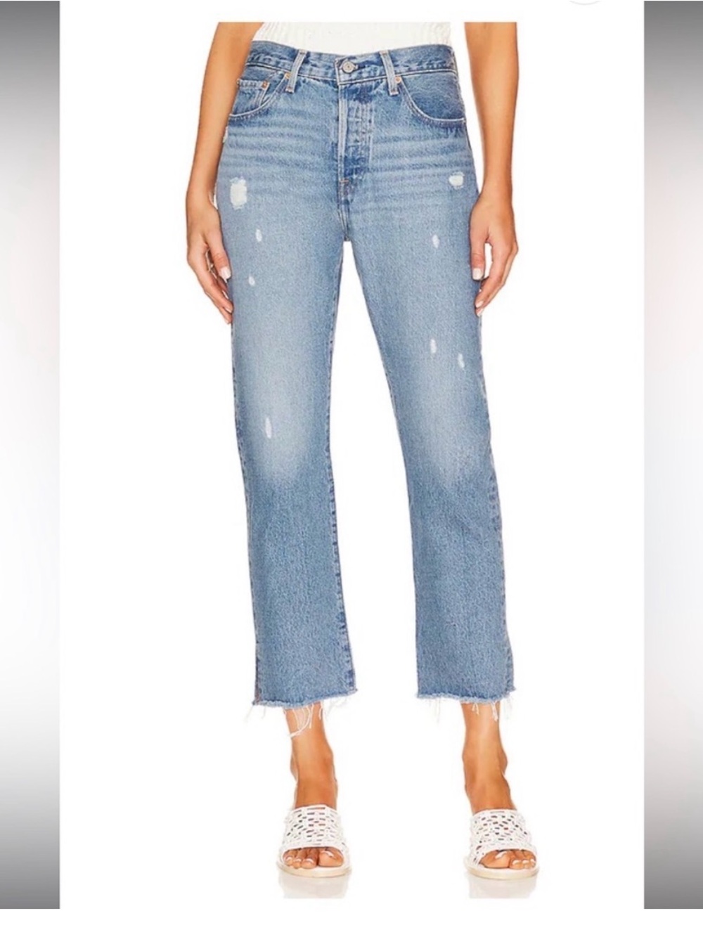 Levi’s 501 cropped distressed denim, worn once
